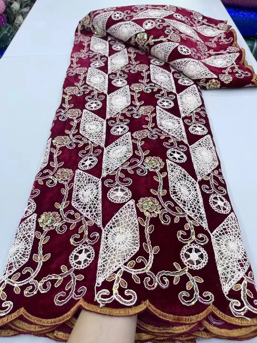 2025 New Bicolor Guipure Cord Lace Fabric African Guipure Cord Lace Nigerian Water Soluble Fabric For Women Dress Sewing 5 Yards