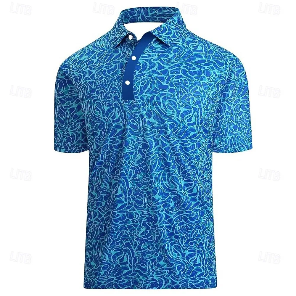 Geometrisches klassisches Poloshirt Herrenmode Kleidung Revers-Knopfhemd 3D-Karomuster bedrucktes Farbtop – Detail 4