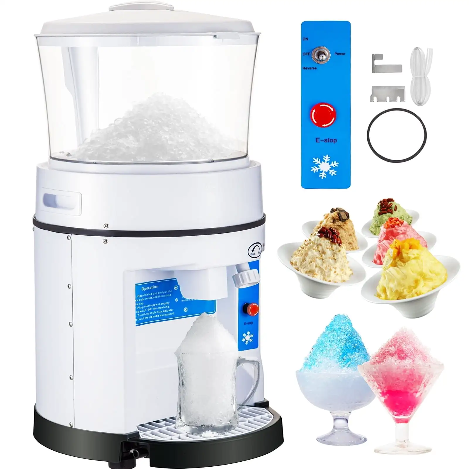 

110V Commercial Ice Shaver Crusher 1100lbs/H with 17.6 lbs Hopper,350W Tabletop Electric Snow Cone Maker 320 RPM Rotate