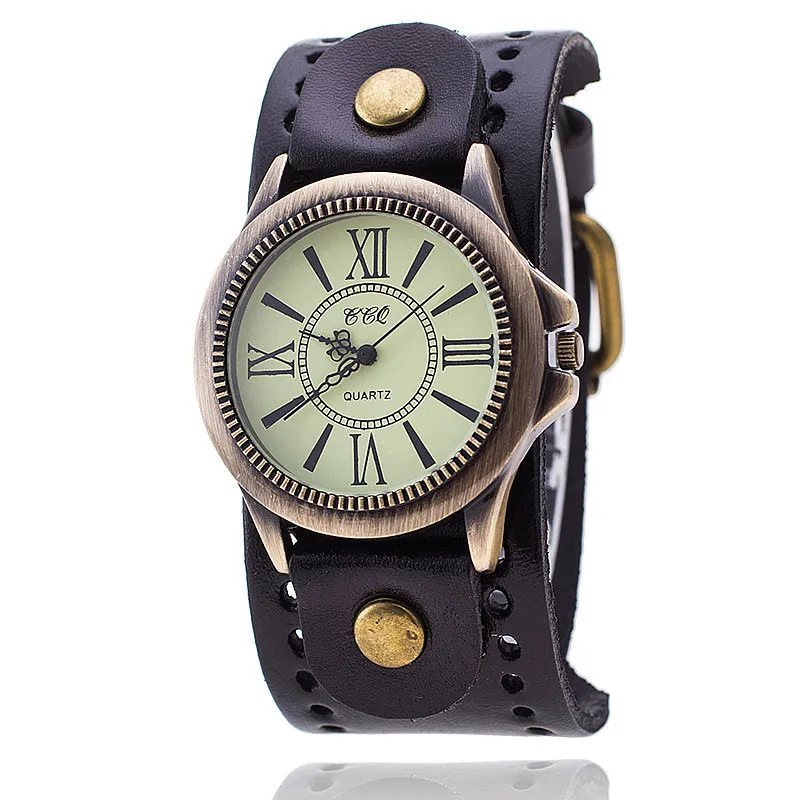 Border-Reloj de cuero para hombre y mujer, pulsera de cuarzo con números romanos, Estilo Vintage, venta al por mayor