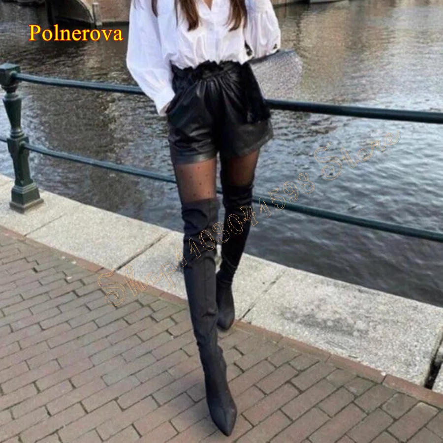 Tight Suede High Heel Boots for Women,Pointed Toe Thin Heel Zippered Over The Knee Boots Plus Size 2023 New Zapatos Para Mujere