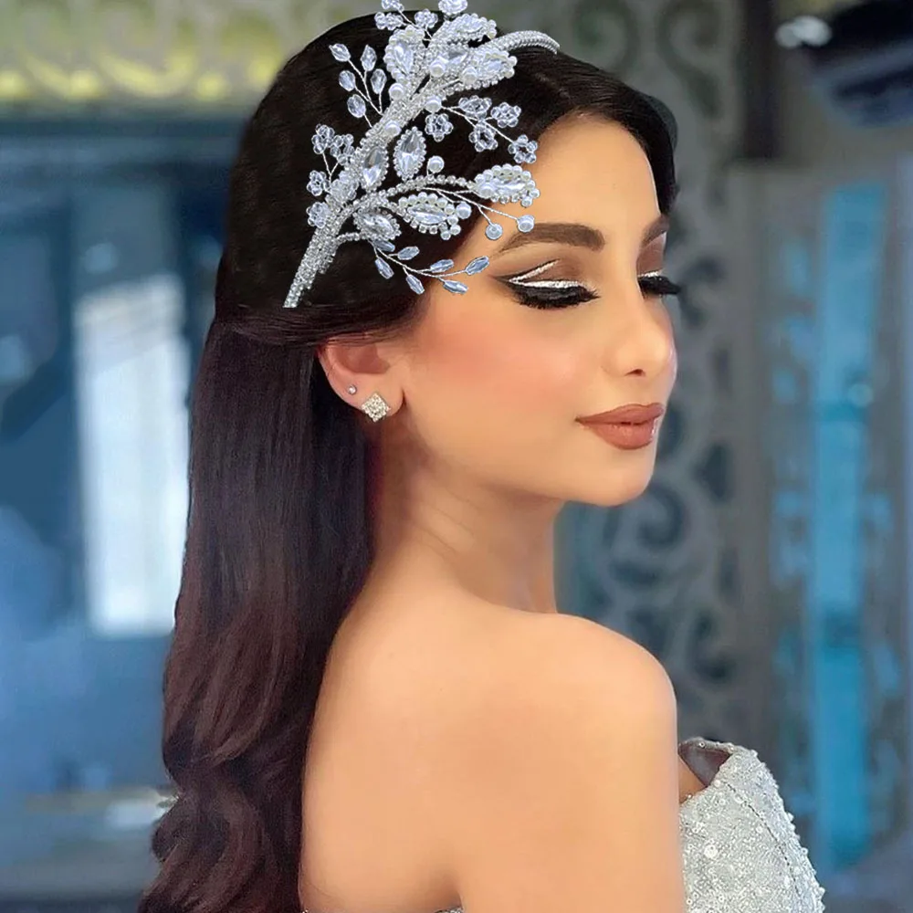 

DZ293 Silver Rhinestone Hair Accessories Pearl Vintage Party Headdress Crystal Bridal Head Hoop Wedding Tiara Bride Headpiece