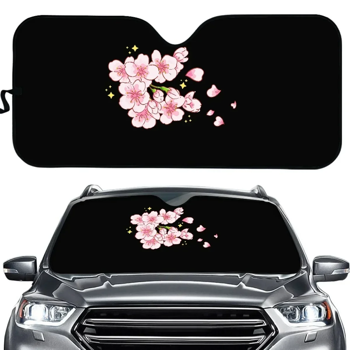 سيارة الشمس قناع الوردي زهر الكرز الطباعة Sunsha سيدان دائم اكسسوارات السيارات الداخلية عاكس الحرارة الزجاج الأمامي يغطي #1
