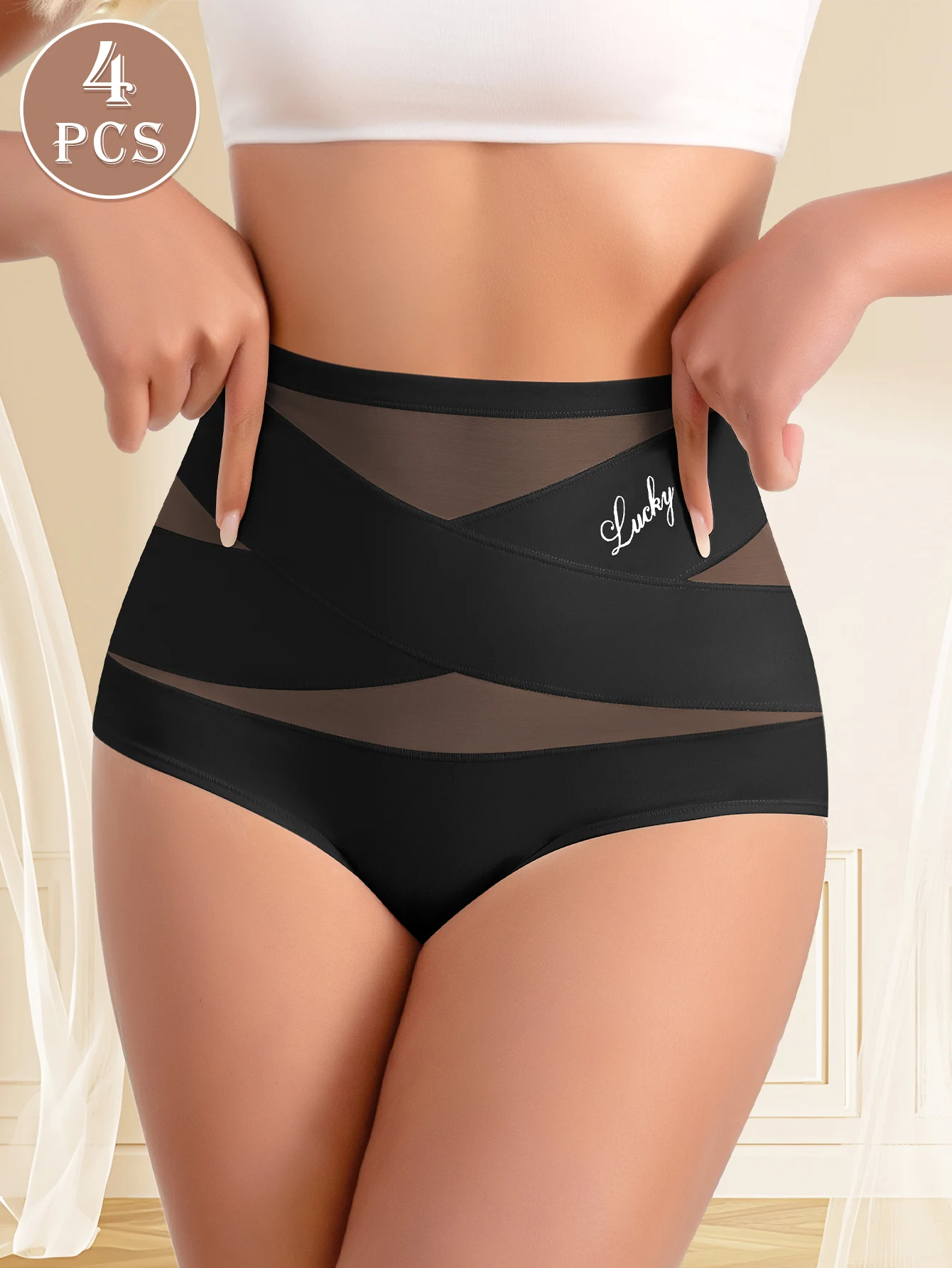 Elegant Women Solid Underwear High Waist Close Fitting Trousers Ladies High Quality Pants For 4pcs 2024