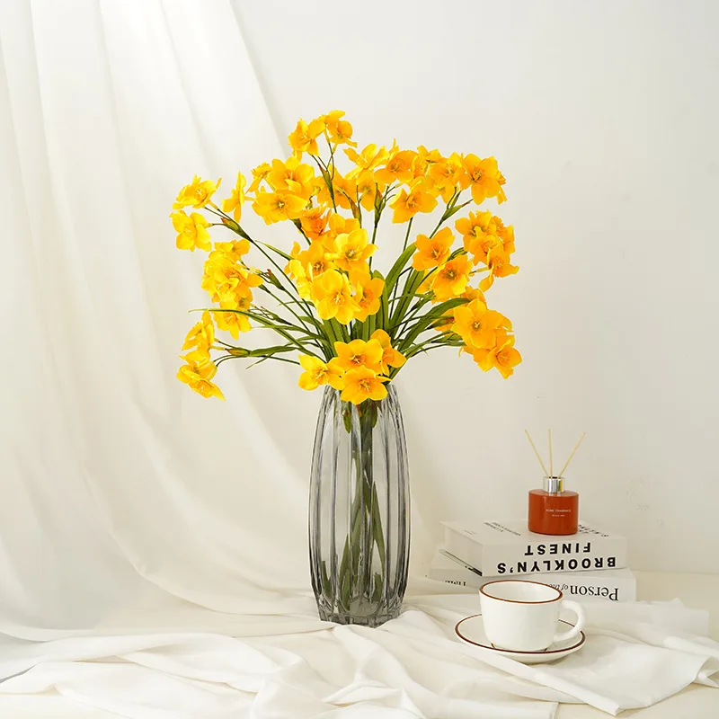 5Pc 3 Fork Daffodils Silk Flower Wedding Party Event Flower Arrangement Narcissus Fake Flowers Home Decoration Photography Props