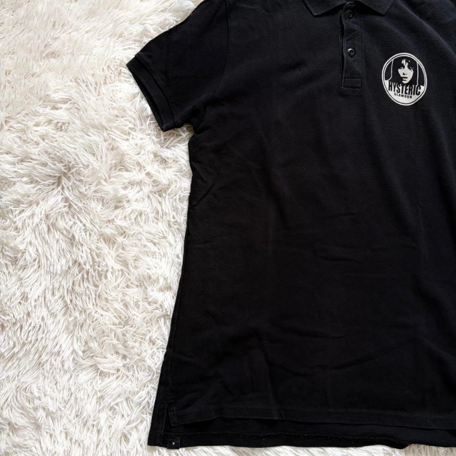 Hysteric Glamour „HYS GIRL“ Mehrfarbig Bedrucktes Poloshirt Schwarz Oversized Sommer Neu Damen Vintage Atmungsaktives T-Shirt Streetwear – Detail 4