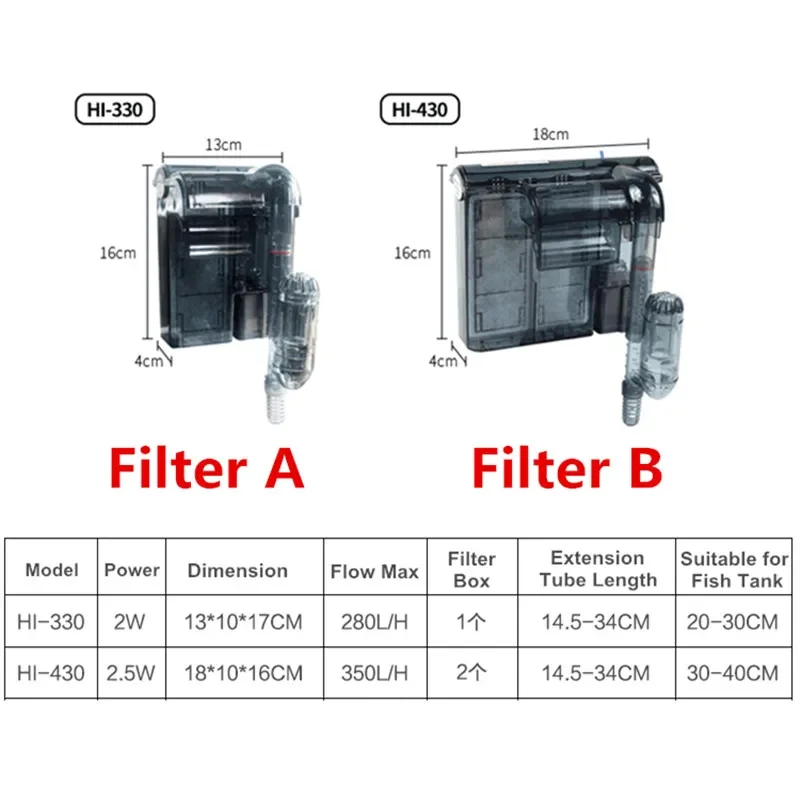 Aquarium Submersible 3-in-1 External Hanging Fish Tank Power Filter Waterfall External Aquarium Air Pump HI-330/HI-430