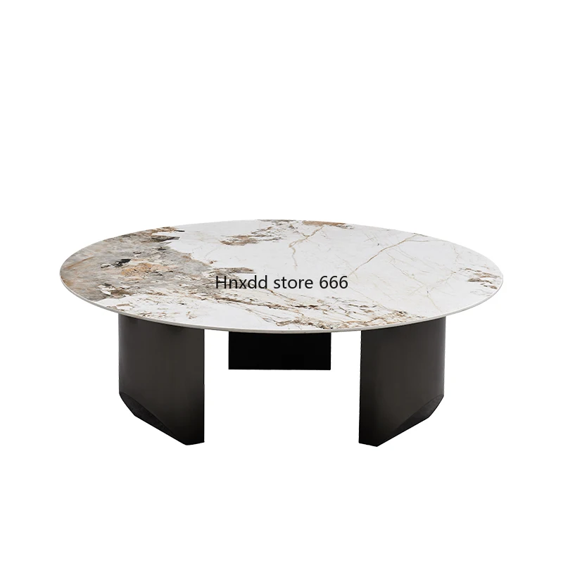 Nordic Italian Luxury Stone Bright Light Stone Plate round Tea Table Living Room Modern Small Apartment round Coffee Table