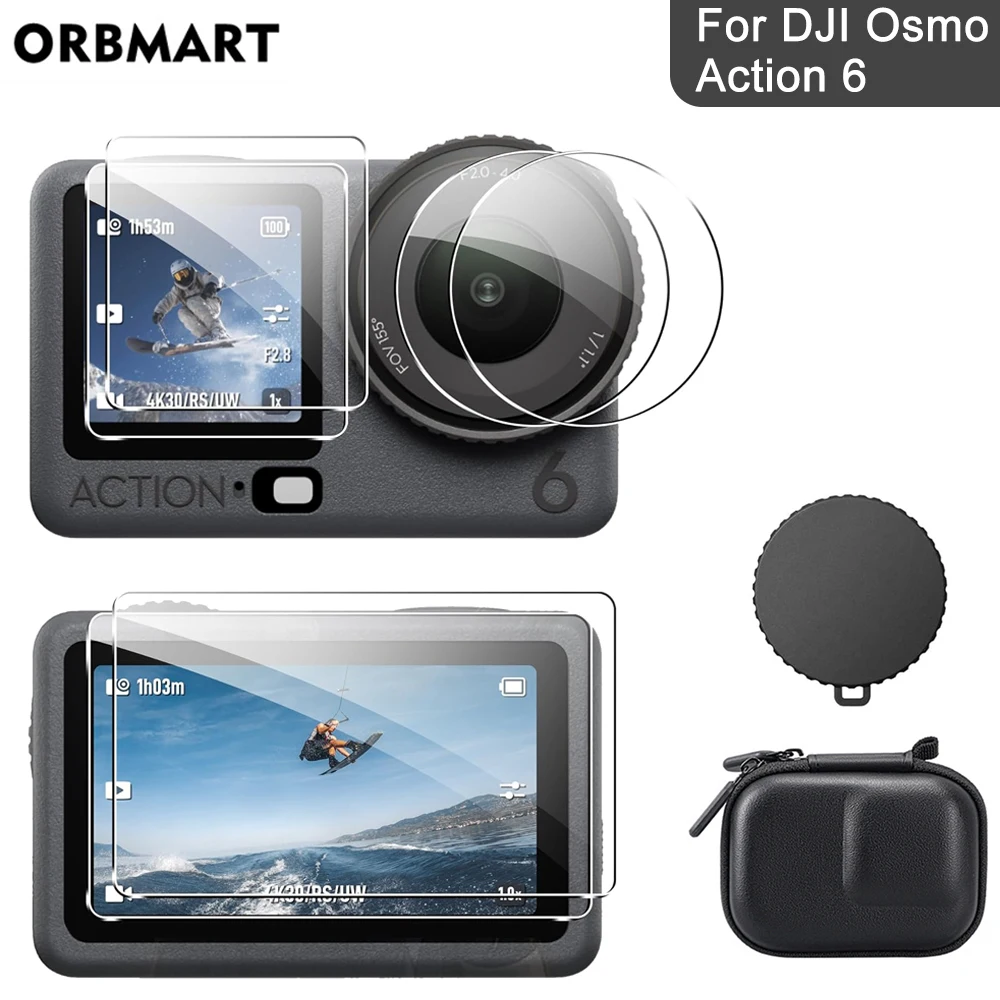 For DJI Osmo Action 6 Screen Protector Tempered Glass Film Lens Cover Cap Bag  Protective Case for DJI Action 6 Accessories