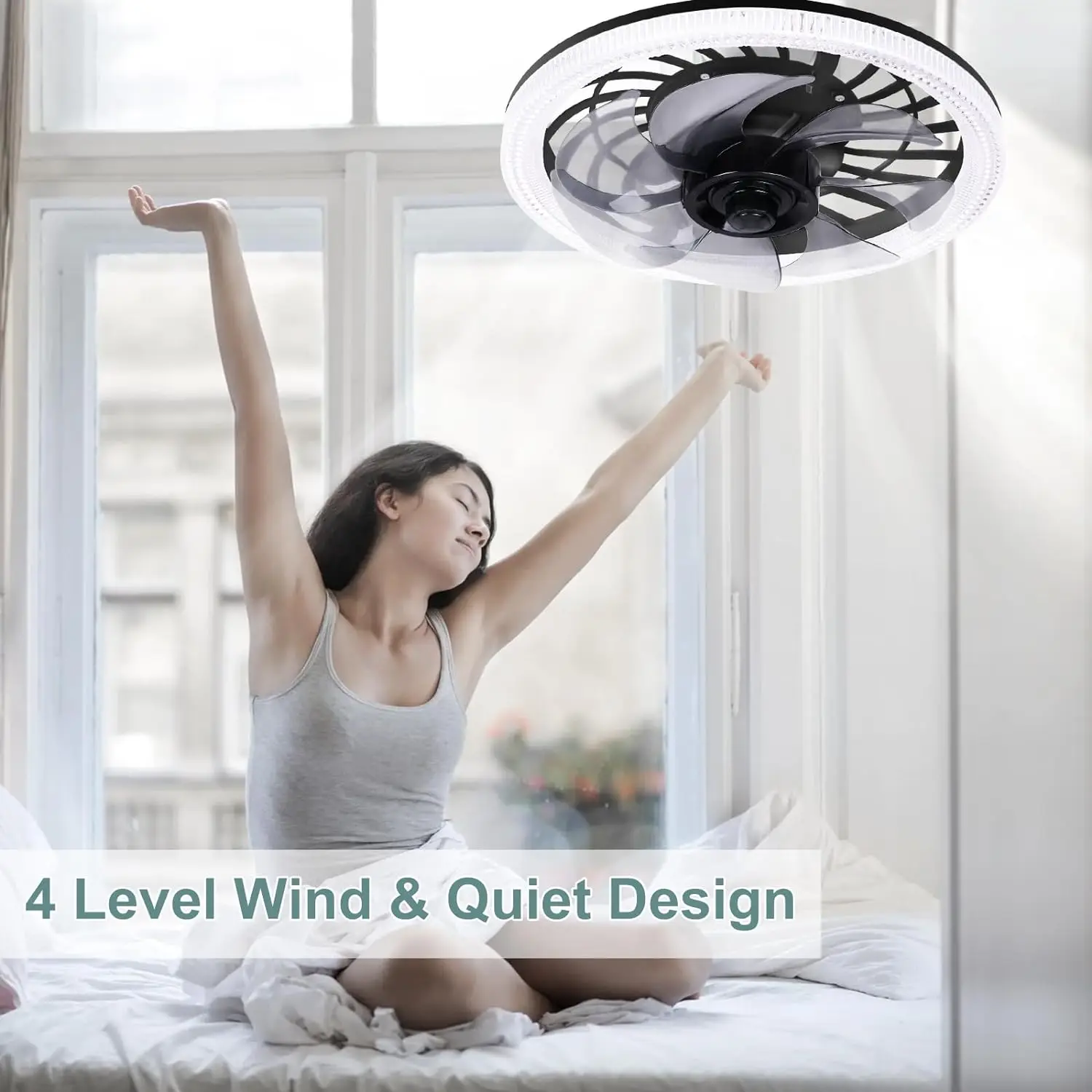 Ceiling Fan with Light, Outlet Fan Light Dimmable Flush Mount Ceiling Fan with Remote Control, Color Temperature Changing