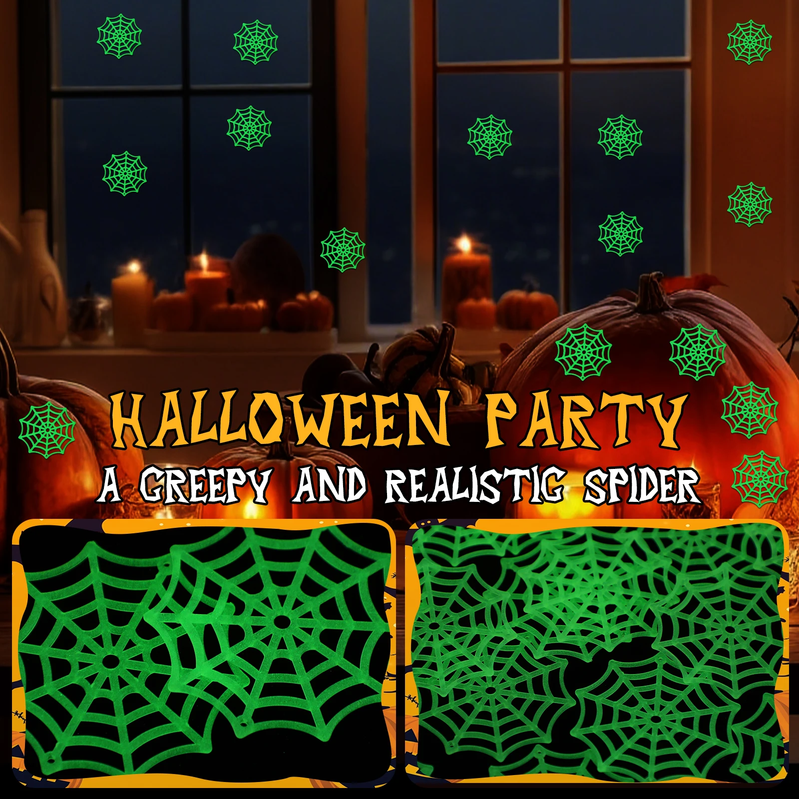 150Pcs Black Plastic Spider Web Decor Halloween Hanging Ornaments for Walls Windows Doors Party Layout Props Festival Atmosphere