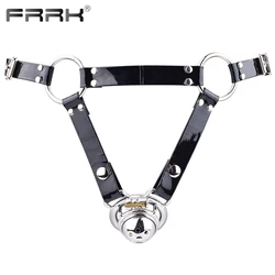 FRRK Hemisphere Chastity Cage Belt Femboy for Couple Stainless Steel Bondage Adults Toys Men Sex Tool Hot PU Harness 본디지