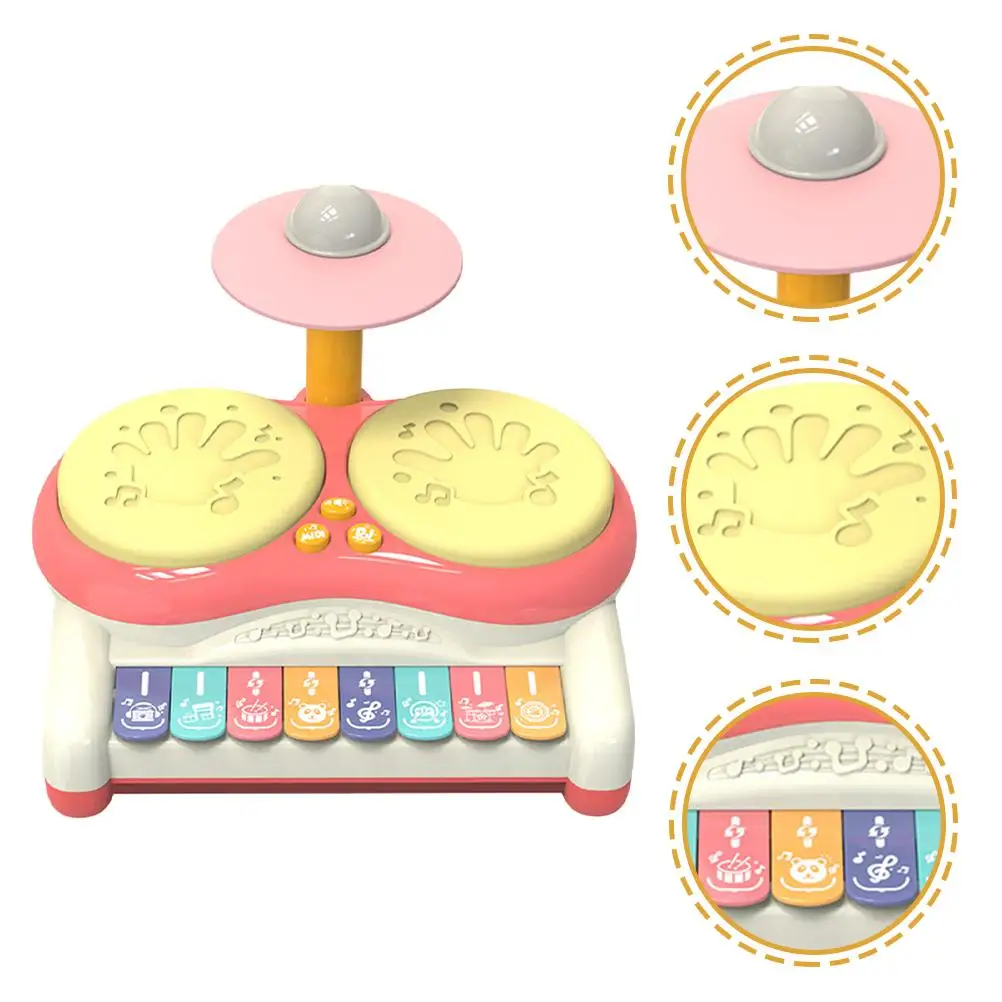 Multifunctional Drum Instrument Toys Light Kids Educational Percussion Music Toy Portable Keyboard Pink