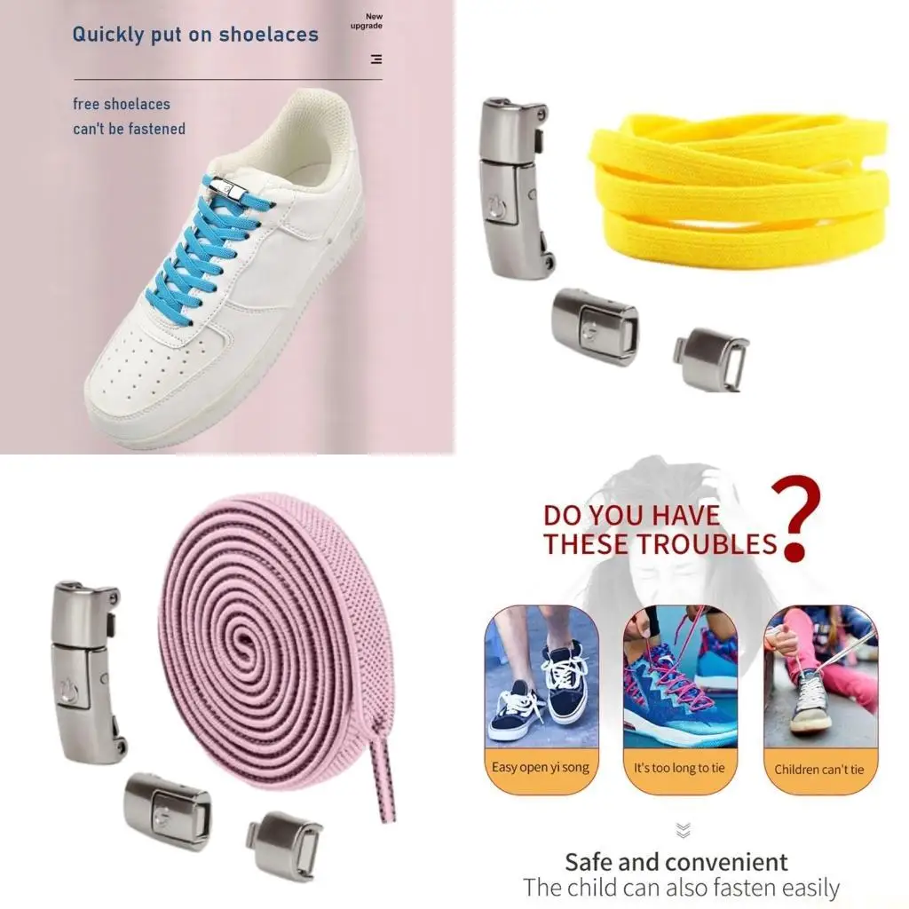 

U2JB Шнурки без завязок Эластичные шнурки для обуви с металлической пряжкой для кроссовок, регулируемые