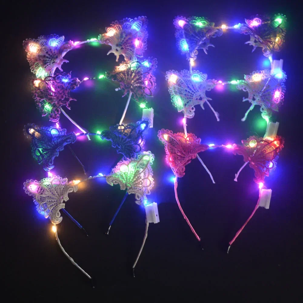 

10 шт., повязка на голову со светодиодной подсветкой для женщин и девочек, повязка на голову с лисьими кошками и ушками животных, светящаяся повязка для волос, вечерние повязки для косплея, Рождество