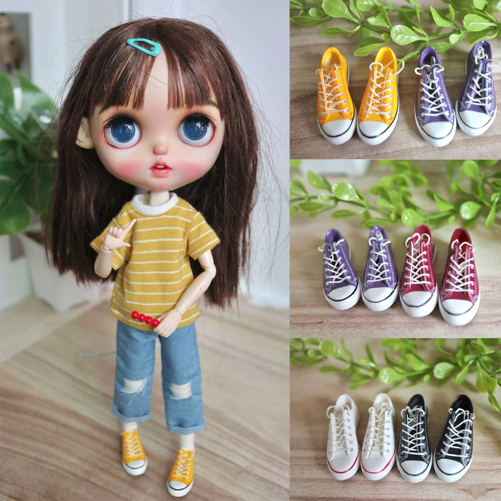 

H01-A010 children handmade toy 1/6 ob24 22 26 azone blyth doll clothes canvas Shoes White Enamel Canvas Shoes 1pcs