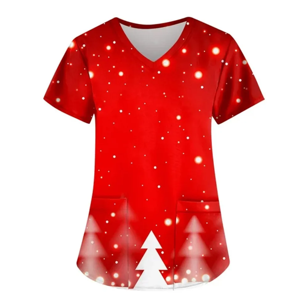 Uniforme navideño de talla grande para hombre y mujer, ropa de trabajo de manga corta, uniforme de enfermería con bolsillo