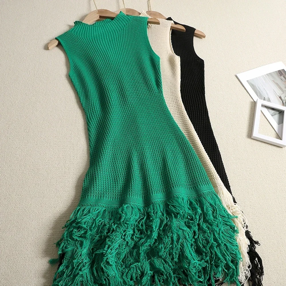

Summer New Fashion Sexy Package Hips Mini Tassel Dress Women Designer Bodycon Party Dresses Vacation Style Lady Beach Frock