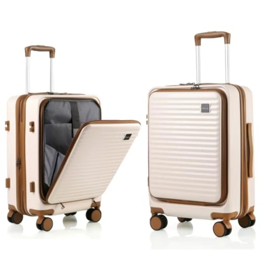 

20-дюймовый расширяемый жесткий чемодан для ручной клади с колесами-спиннерами и замком TSA, бежевый, одобренный авиакомпаниями, легкий, для путешествий