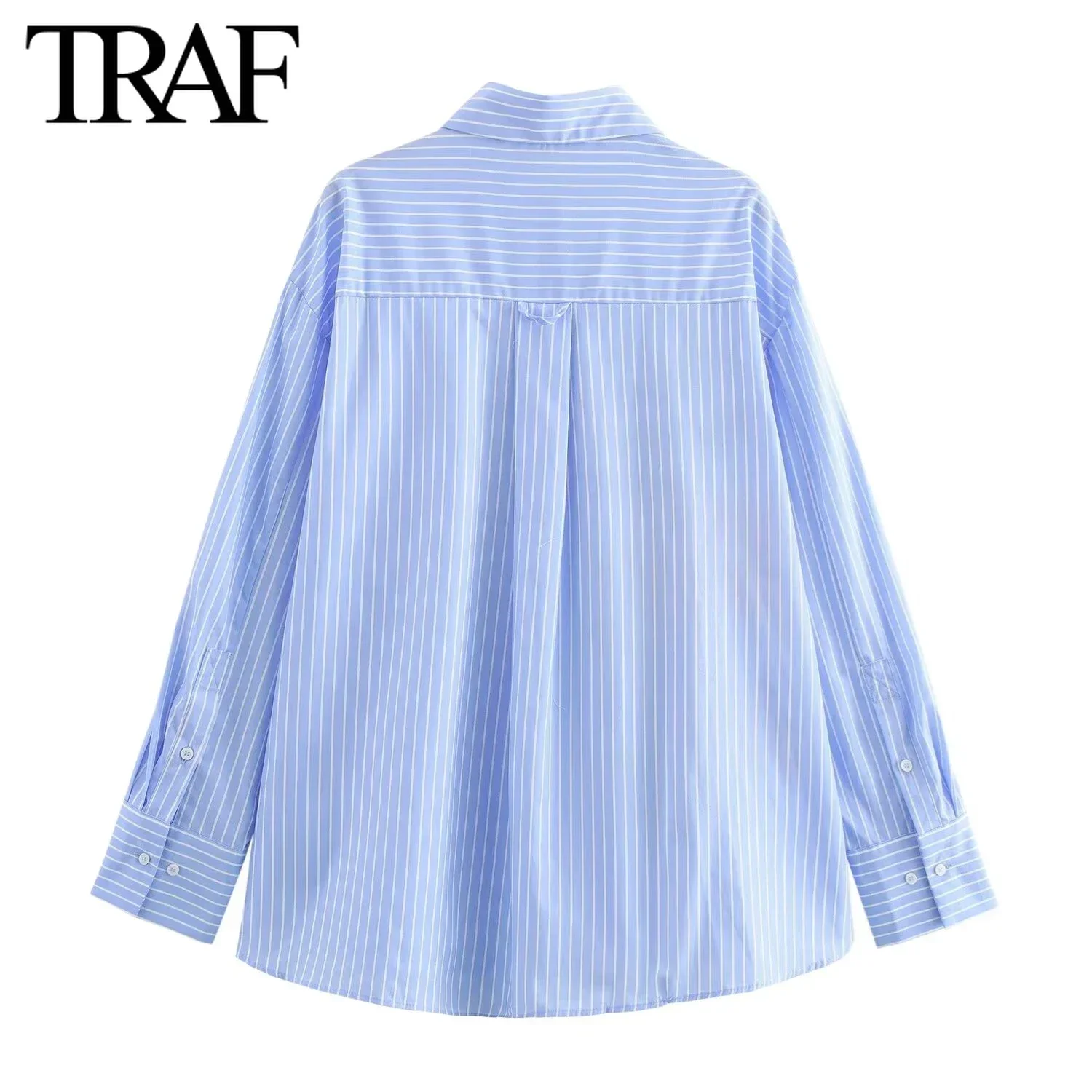 TRAF Women Fashion New Flower Printed Striped Long Sleeve Single Breasted Lapel Blouse Street Clothing Shirt Chic Ladies Top