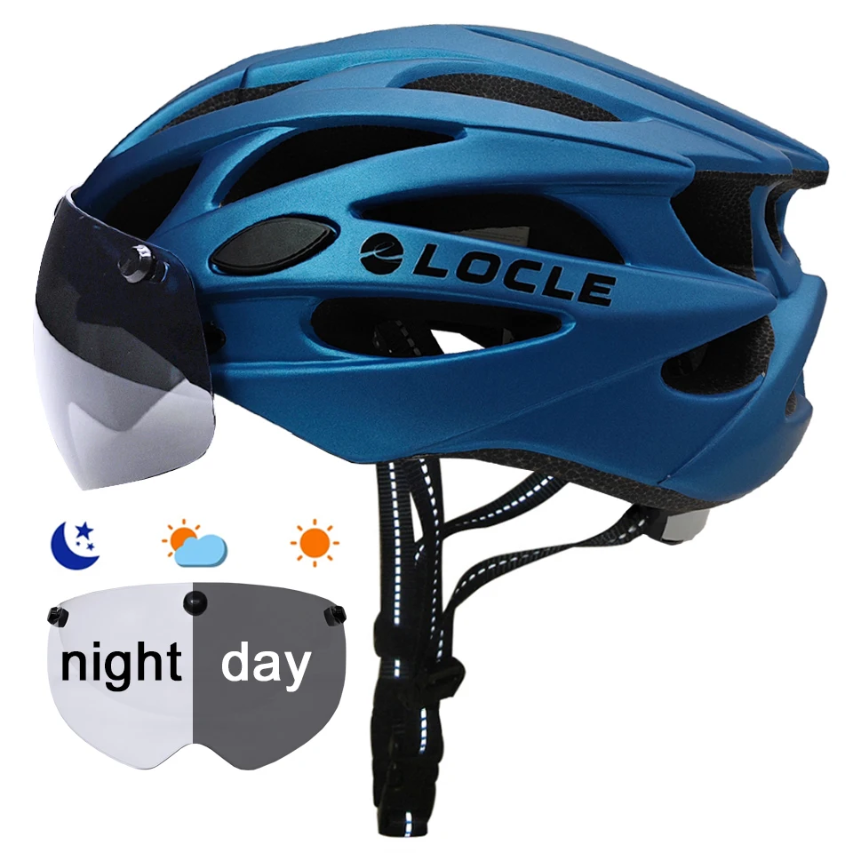 LOCLE Cycling Helmet Photochromic Lens Magnetic Lenses Bicycle Helmet Men Women Road Mountain Bike Helmet Removable Lens Visor