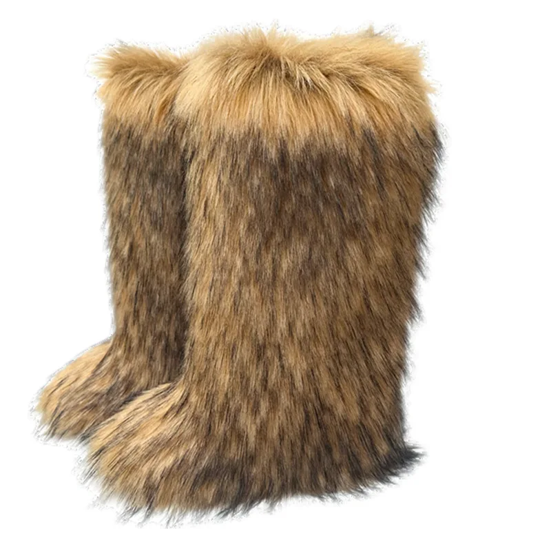 Women Winter Warm Faux Fur Knee High Snow Boots Stylish and Comfortable Fluffy Boots Outdoor Footwear