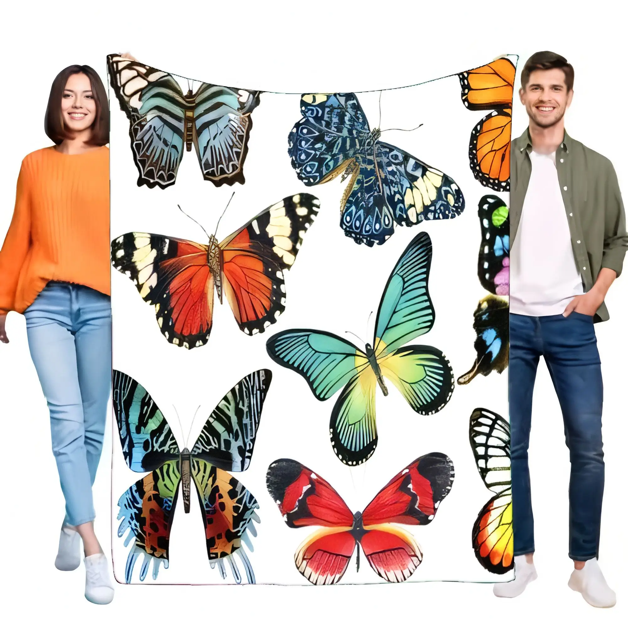 Colorful Butterflies Blanket Soft Cozy Lightweight Throw for Bed Sofa Couch Kids Girls Adults, Nature Insect Print Plush Warm Ho