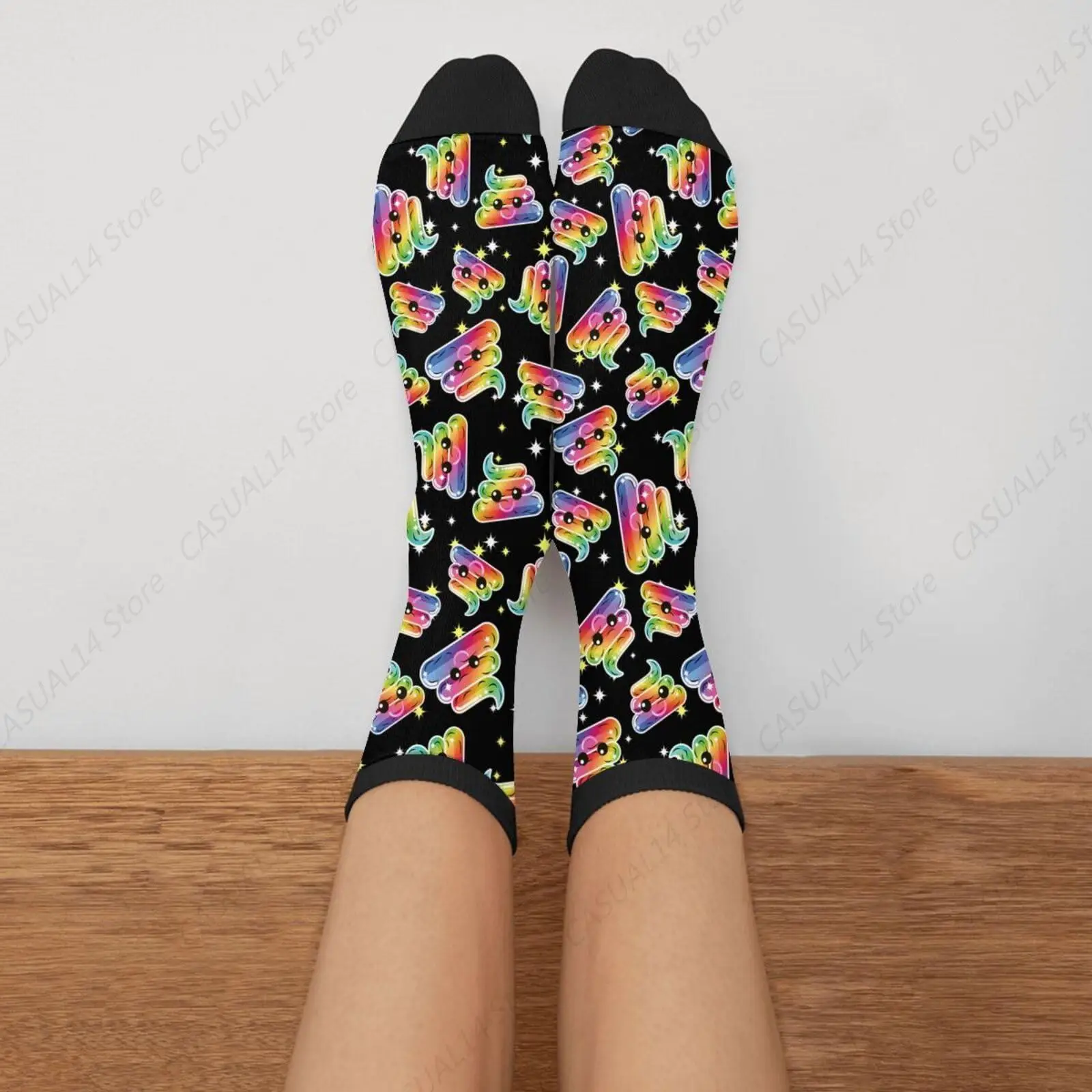 Rainbow Poop Poops Star novedad divertidos calcetines de tripulación moda cómodos hombres y mujeres calcetines de vestir locos