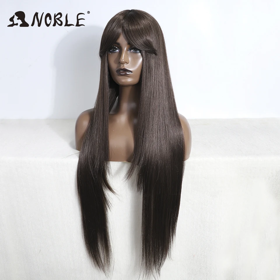 Noble Wig With Bangs Long Straight Wig Orange Wig Colored Wig Wigs For Women Cosplay Wig Heat Resistant For Women Synthetic Wig