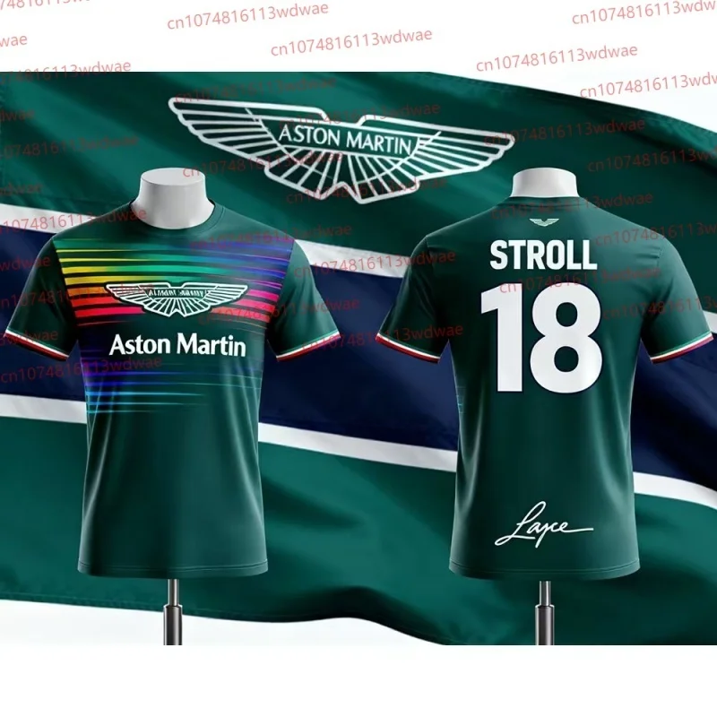 camiseta-aston-martin-team-stroll-18-f1-racing-jersey-esportiva-casual-gola-redonda-para-fas-verao-respiravel