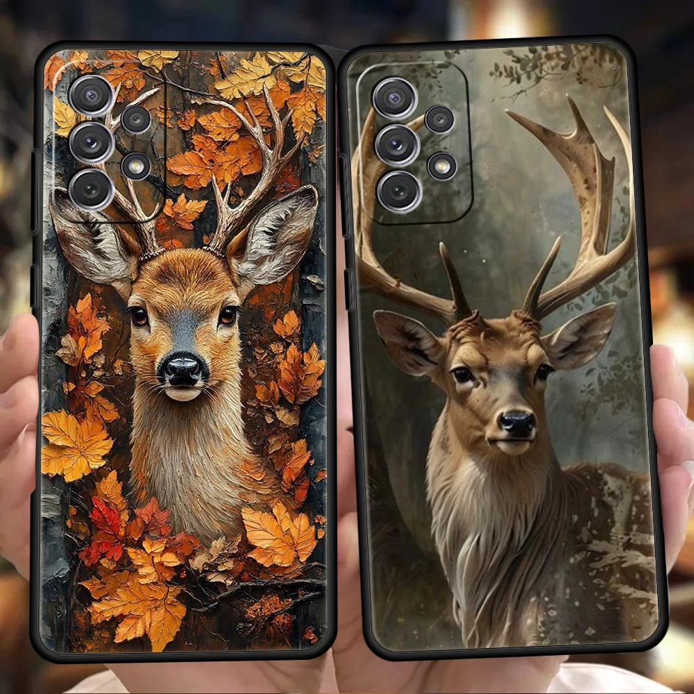 เคสโทรศัพท์สำหรับ Samsung Galaxy A55 A35 A17 A15 A14 A25 A54 A51 A71 A72 A73 A32 A52 A52S A41 5G วัสดุ TPU นิ่ม ลายกวางและลิ้นจี่