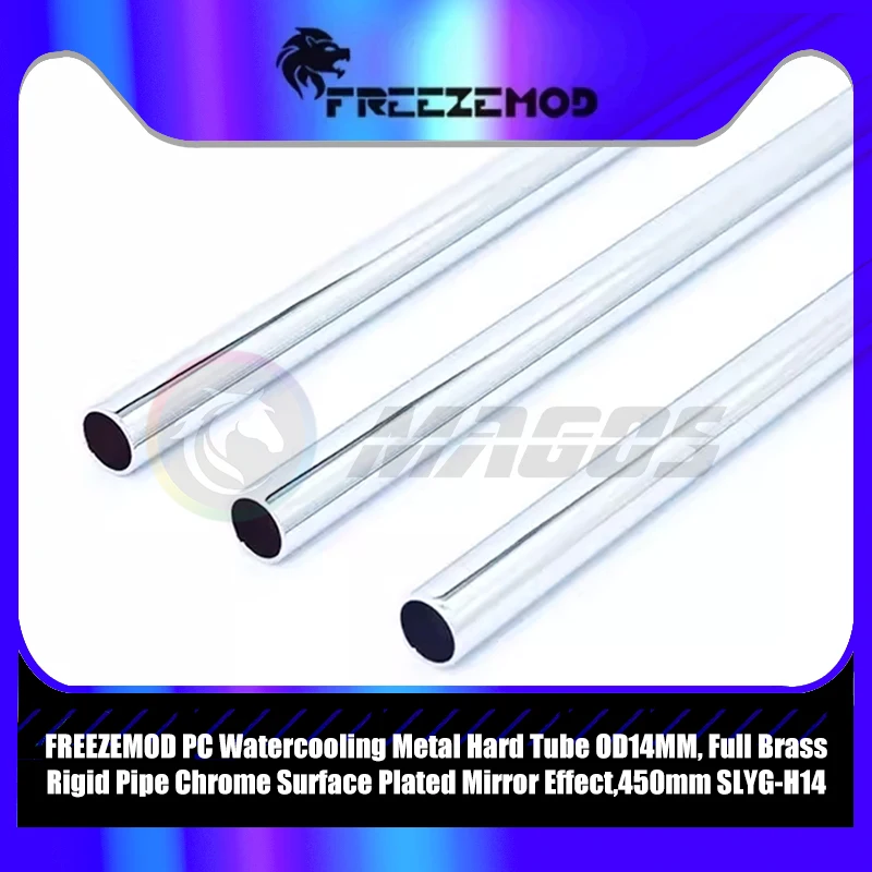 

FREEZEMOD ПК Металлическая жесткая трубка с водяным охлаждением OD14MM, полностью латунная жесткая труба, хромированный зеркальный эффект с поверхностным покрытием, 450 мм SLYG-H14
