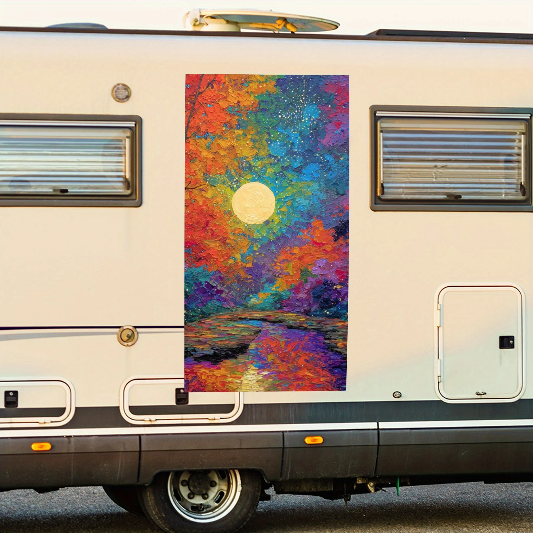 

Rainbow Forest Under Moon- Vinyl Decal for RV Rear, Waterproof Self - Adhesive Vinyl Stickers for RV Tail and Bumper, Decoration