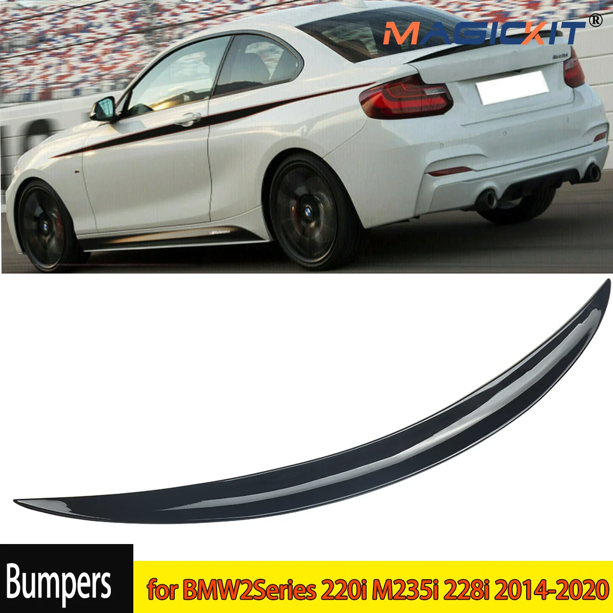 MagicKit Rear Trunk Spoiler Wing For BMW 2 Series F22 F23 M2 F87 220i 228i M235i M240i 2014-2020 Gloss Black MP Style Back Lip