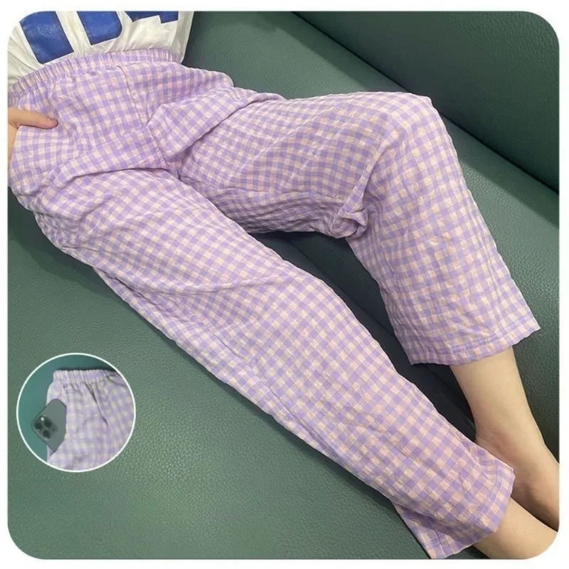 New Style Cell Long Pants Pajama Pants Female in The Summer Thin Sweet Fallow Loose Air Conditioner Bug Pants Comfort Refreshing