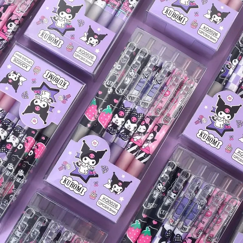 Sanrio 12 pz Penna Gel Del Fumetto Hello Kitty Kuromi Carino Studente di Cancelleria 0.5mm Nero Ufficio Penna Kawaii Studente Penna Regalo Squisita