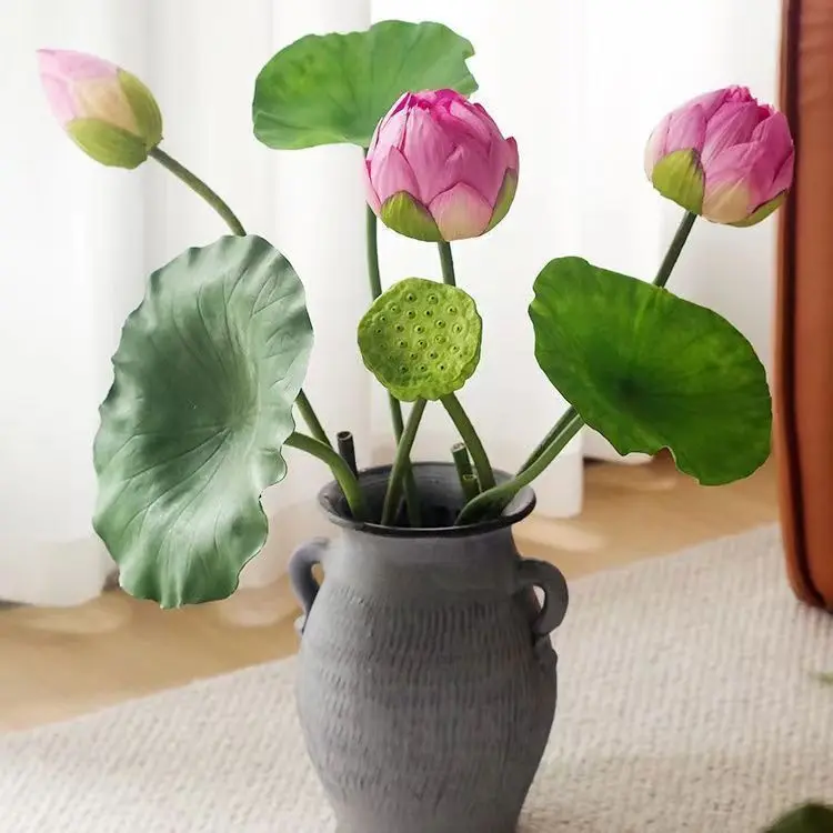 Lotus simulation flower hand feeling lotus leaves lotus flower fake flowers living room ornaments pool decoration scenic shootin