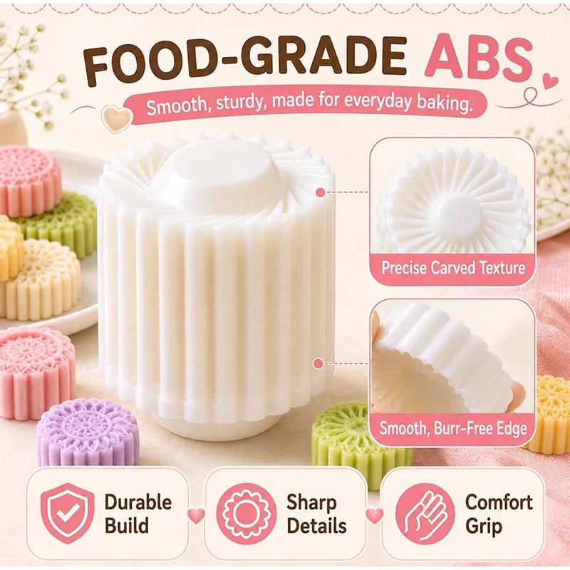 Creative Double Ended Pastry Mold 1-12PCS Sunflower Patterned Round Mooncake Mold Food Contact ABS Material Daily Baking Supply