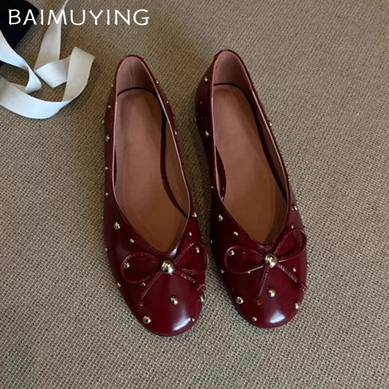 

Элегантная женская обувь на плоской подошве, кожаные туфли с бантом, новый бренд, тренд весны 2025 года, мягкие удобные модельные дизайнерские туфли Femme Chaussures