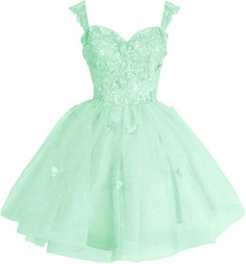 QMANSHA Maßgeschneiderte kurze Homecoming-Kleider, Spaghetti-Herzausschnitt, glitzerndes Ballkleid, 3D-Schmetterlingsapplikationen, Mini-formelles Partykleid – Detail 11