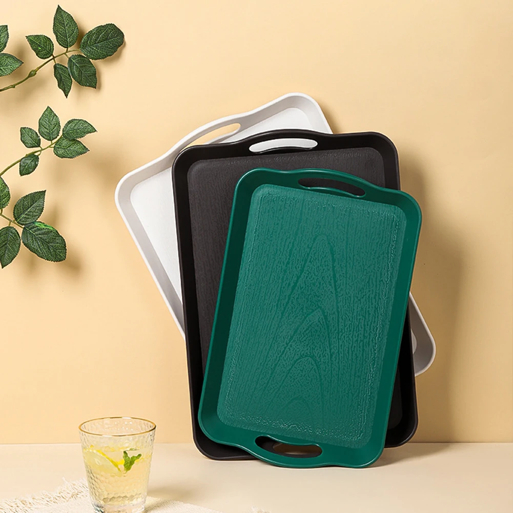 

Rectangular Plastic Serving Trays With Handles Scratch-Resistant Serving Vanity Tray For Picnic