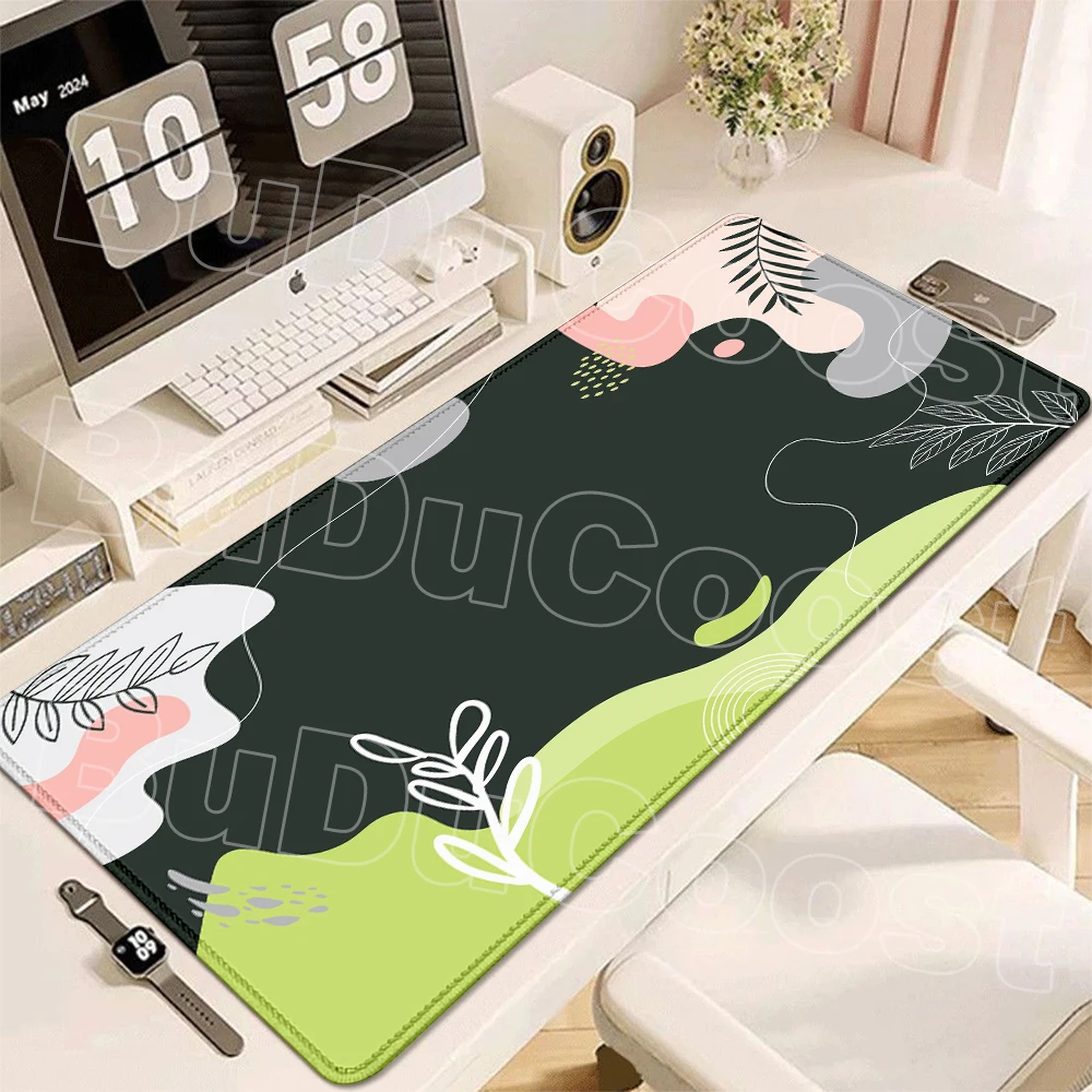 Emerald Green Vintage Plant Pattern Large Size Mousepad Offices Accessories Non-slip Rubber Washable Mouse Pad Gaming Desk Mat