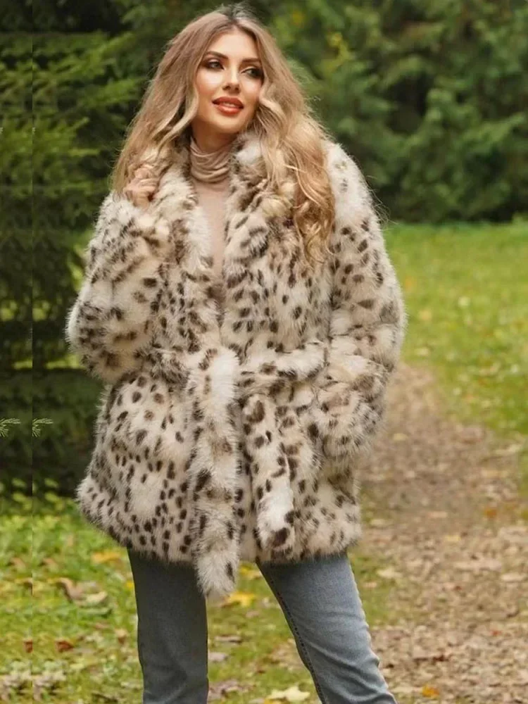 Per le donne Cappotto Nuovo elegante Cappotti invernali per le donne Cappotto lungo in pelliccia di volpe sintetica leopardata con cintura Soffice giacca in pelliccia sintetica Cappotti Vestiti