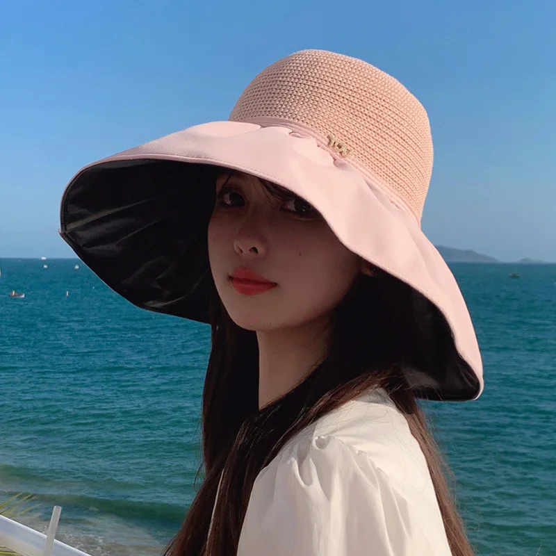 2025 صيف جديد الفينيل قبعة بحافة كبيرة حافة قبعة الشمس المرأة الرياضة في الهواء الطلق واقي الوجه قبعة الشمس المرأة قبعة الشاطئ