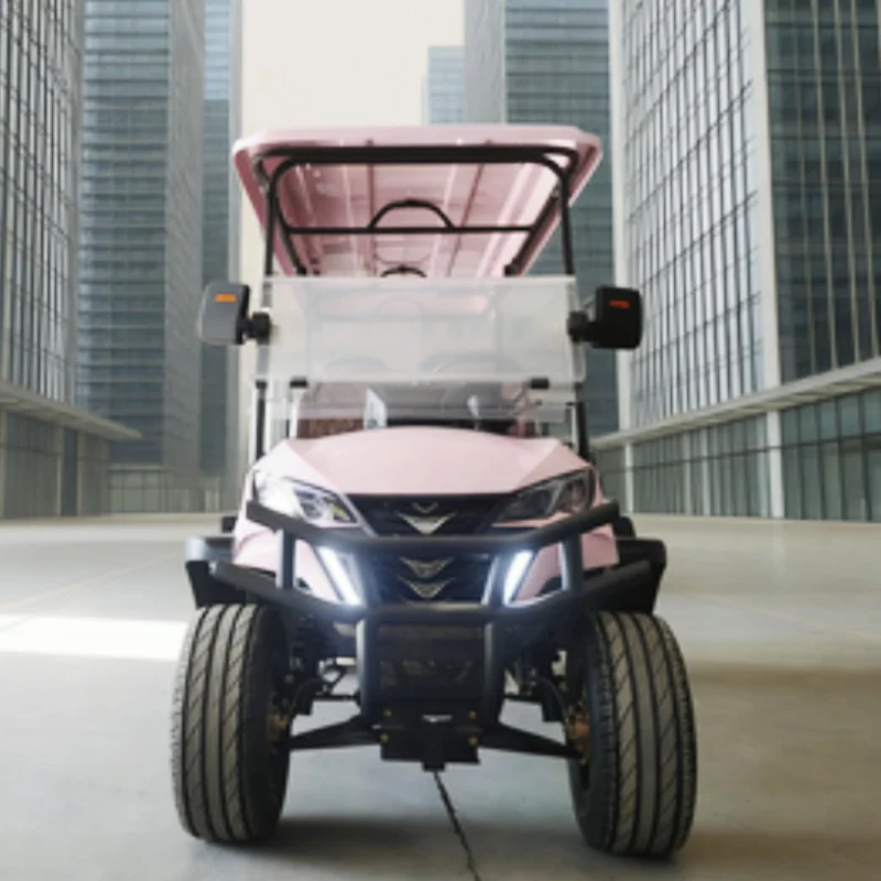 

Электрический гольф-кар Model E для бездорожья, 72В, литиевая батарея, передний бампер, коричневое сиденье с обивкой, складное лобовое стекло