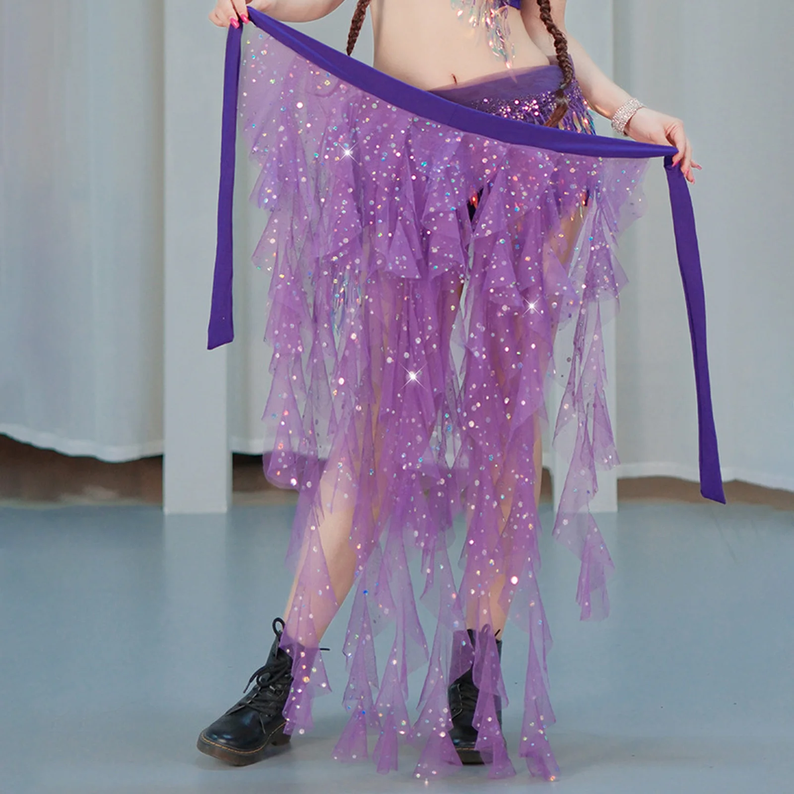 النساء الترتر وشاح البطن التنانير مع مثلث التفاف التنانير مع السراويل السلامة لأداء أزياء الرقص مهرجان الموسيقى