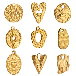 3pcs Stainless Steel Irregular Geometry Heart Charms For Jewelry Embossed Gold Color Plated DIY Earring Necklace Making Supplies