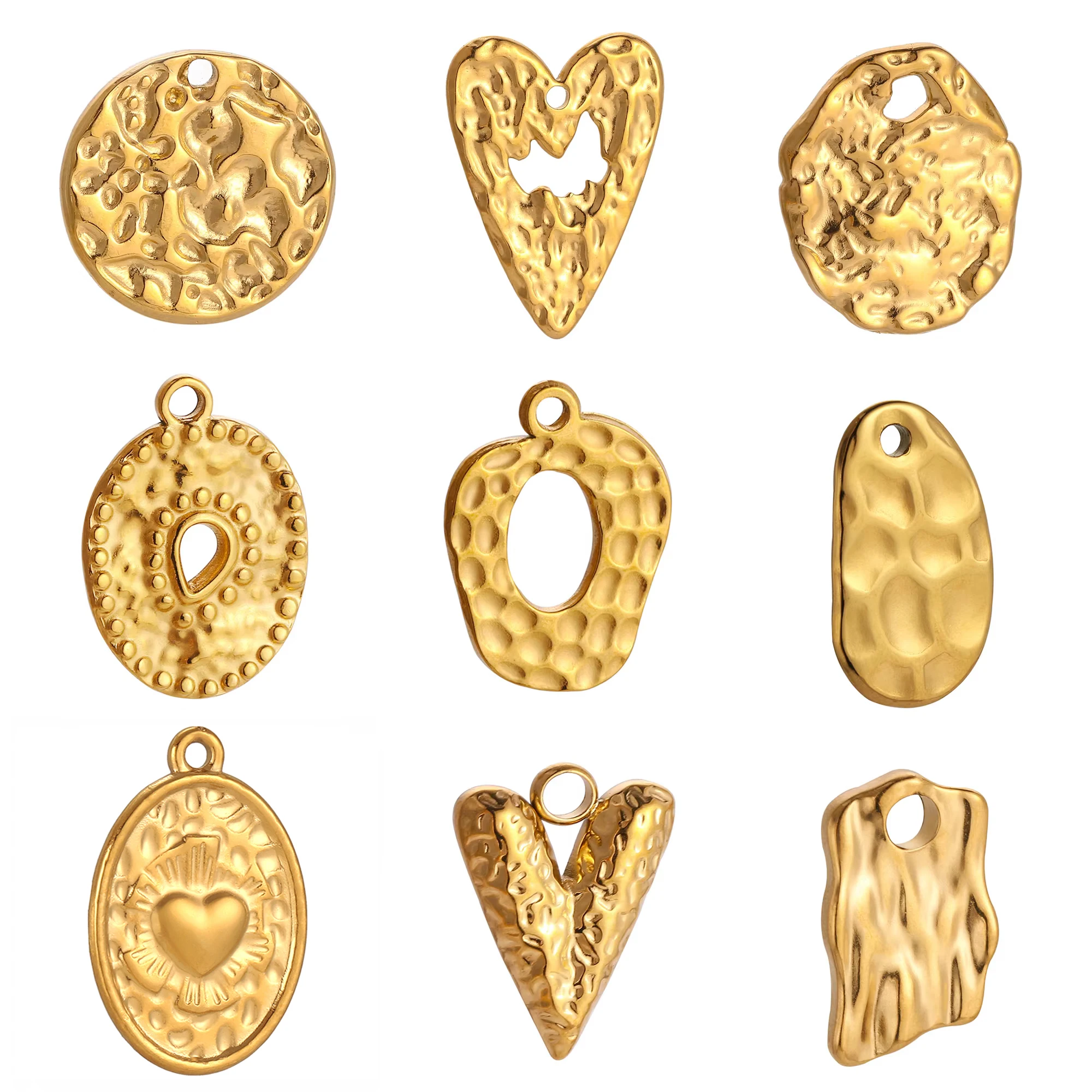 3pcs Stainless Steel Irregular Geometry Heart Charms For Jewelry Embossed Gold Color Plated DIY Earring Necklace Making Supplies