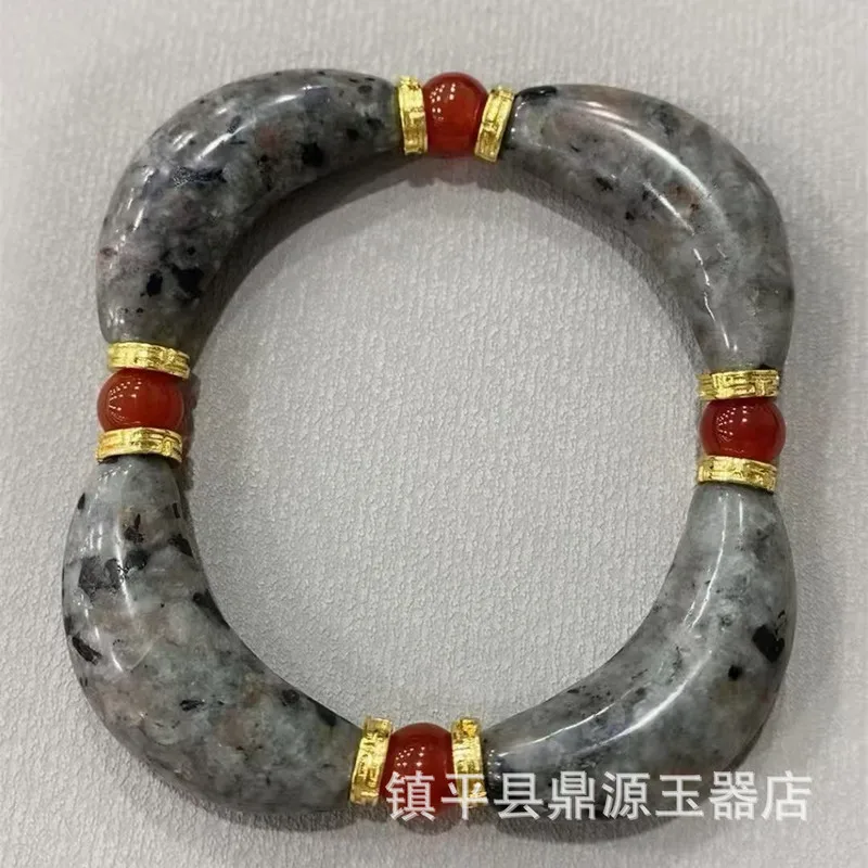 New jadeite bracelet with beads, flame stone, Xiuyu crystal, and obsidian curved tube accessories view 2