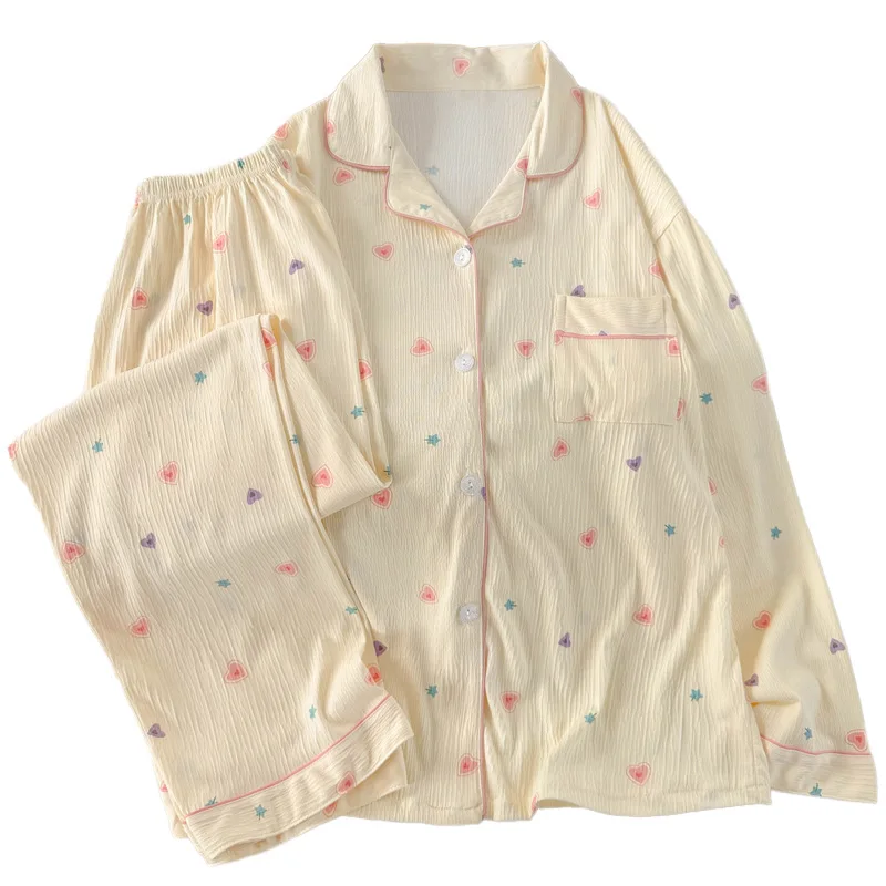 المرأة الربيع/الخريف وصول جديد طويلة الأكمام خفيفة الوزن الأكثر مبيعا القلب طباعة طالب ملابس خاصة غير رسمية مجموعة ملابس منزلية